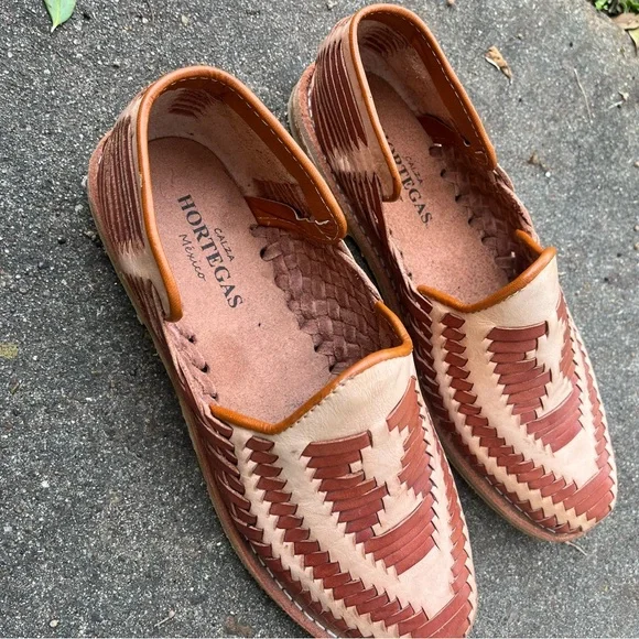 NEW! Hortegas Brown & Beige Woven Leather Huraches | Sandal | Loafer - Mens 7 👞 - Picture 8 of 10